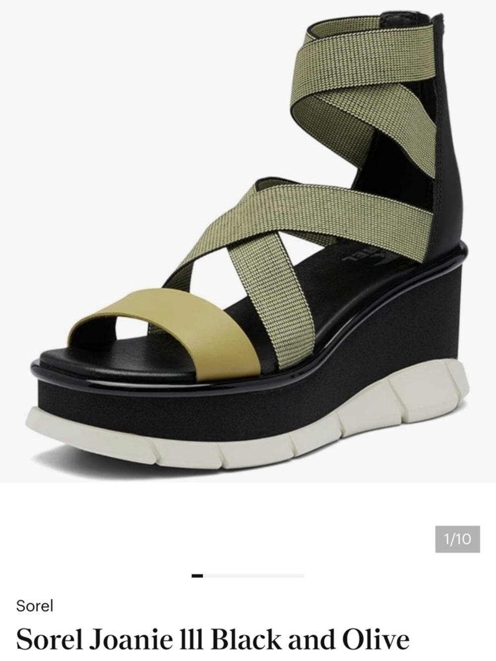 Sorel Joanie III Wedge Sandal in Olive Green and Black